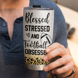 American Foot Ball - Personalized Tumbler Cup - Football Mom Blessed Stressed - Tumbler Cup - GoDuckee