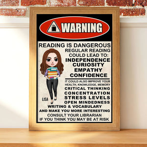 Personalized Warning Librarian Poster - Girl With Bookstack - Librarian Reading Is Dangerous - Poster & Canvas - GoDuckee