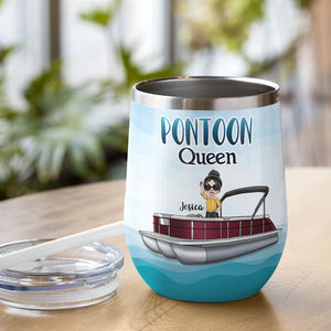 Personalized Pontoon Queen Wine Tumbler - Classy Sassy & Smart Assy - Wine Tumbler - GoDuckee