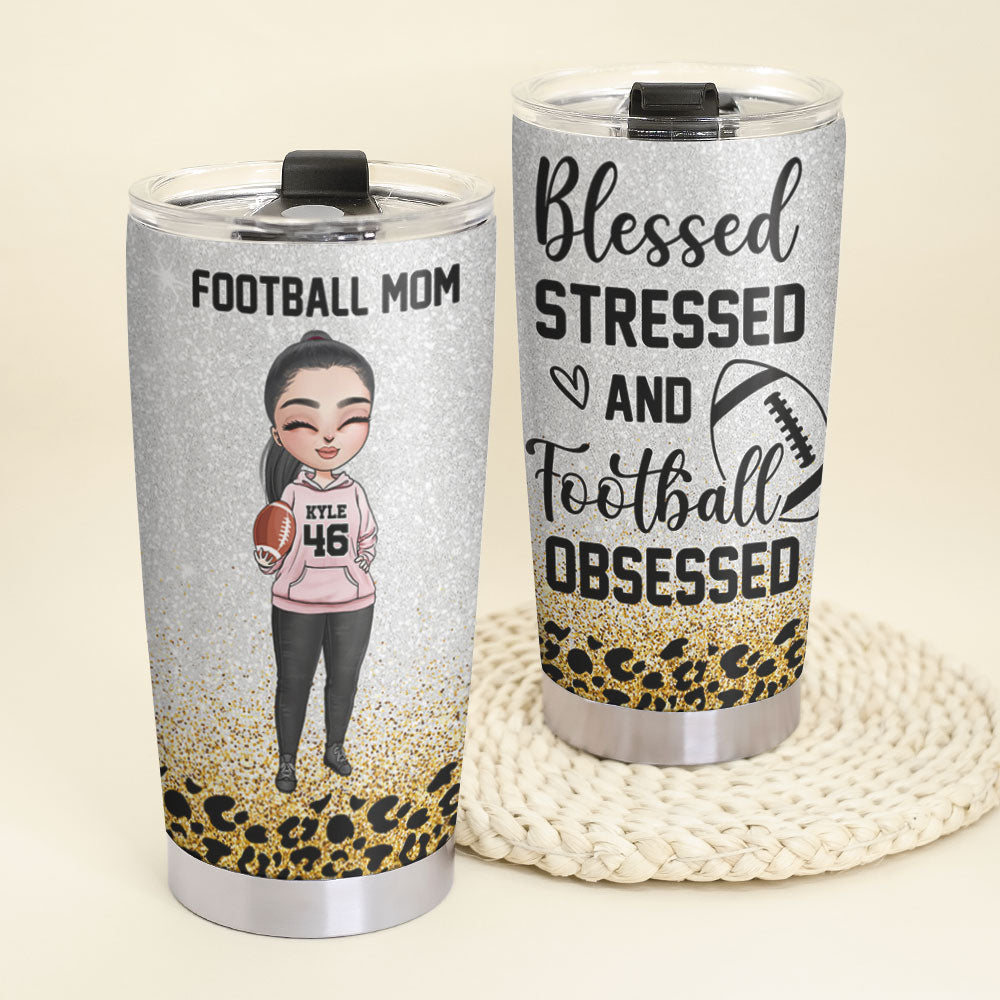 American Foot Ball - Personalized Tumbler Cup - Football Mom Blessed Stressed - Tumbler Cup - GoDuckee
