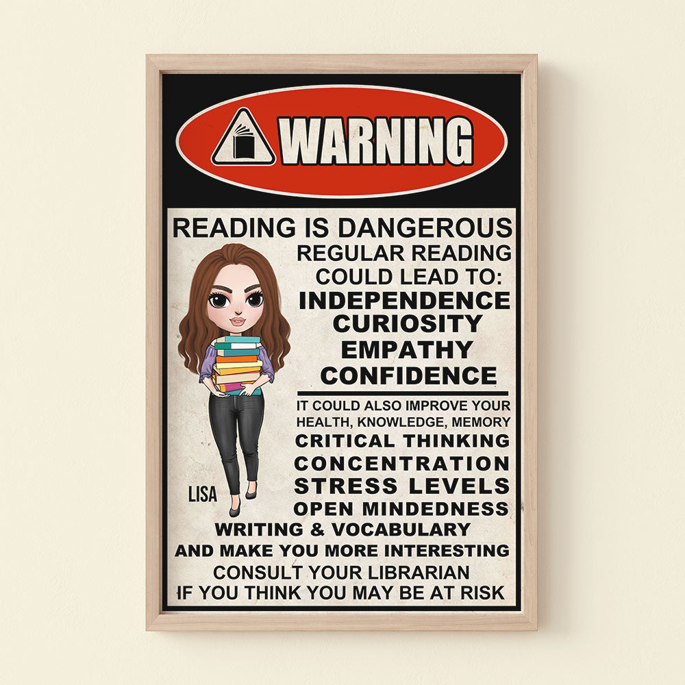 Personalized Warning Librarian Poster - Girl With Bookstack - Librarian Reading Is Dangerous - Poster & Canvas - GoDuckee