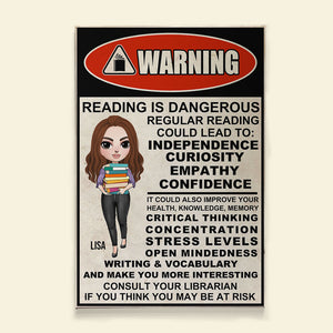 Personalized Warning Librarian Poster - Girl With Bookstack - Librarian Reading Is Dangerous - Poster & Canvas - GoDuckee