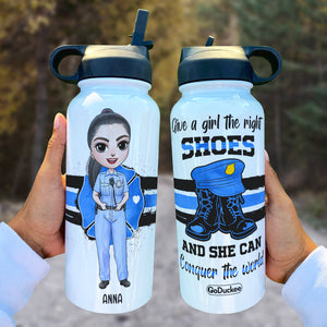 Personalized Female Police Water Bottle - Give A Girl The Right Shoes - Water Bottles - GoDuckee