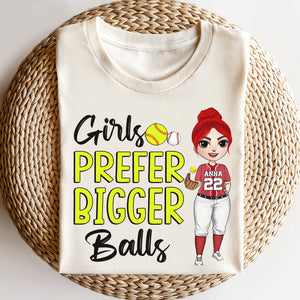 Girls Prefer Bigger Balls - Personalized Shirts - Gift For Softball Player - Female Softball Front View - Shirts - GoDuckee