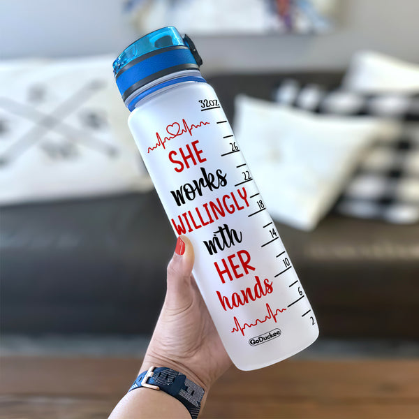 Personalized Nurse Water Tracker Bottle - She Works Willingly With Her -  GoDuckee