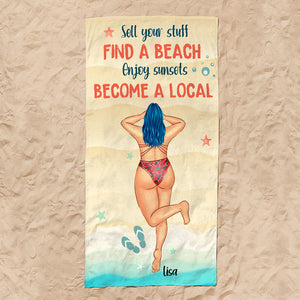 Find A Beach Enjoy Sunsets - Personalized Beach Towel - Gifts For Her, Wife From Husband - Sunbathing Girl - Beach Towel - GoDuckee