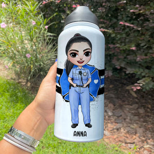Personalized Female Police Water Bottle - Give A Girl The Right Shoes - Water Bottles - GoDuckee