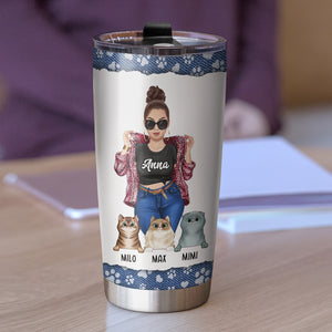 Personalized Cat Mom Tumbler Cup - I Can't Talk Right Now - Tumbler Cup - GoDuckee
