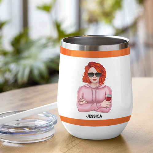 Drinking Hoodie Mom - Personalized Wine Tumbler - Prescription Wine Labels - Wine Tumbler - GoDuckee