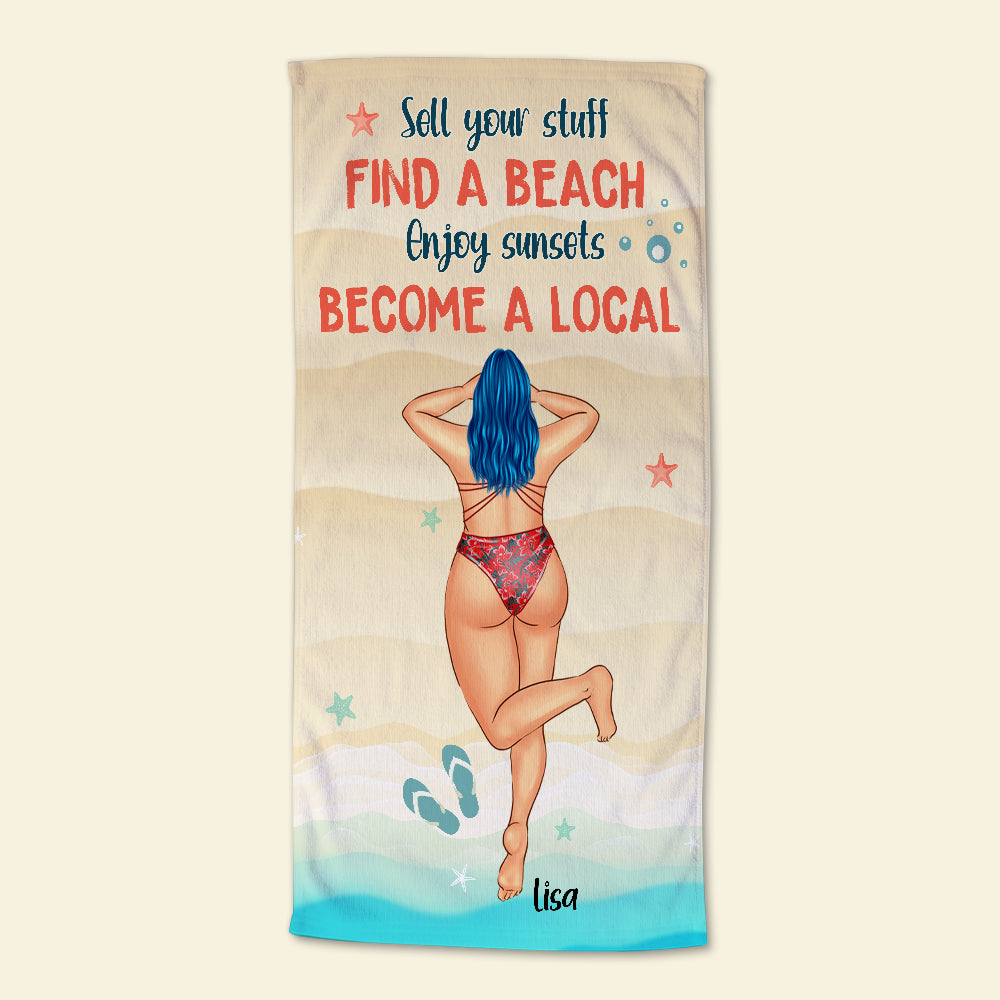 Find A Beach Enjoy Sunsets - Personalized Beach Towel - Gifts For Her, Wife From Husband - Sunbathing Girl - Beach Towel - GoDuckee