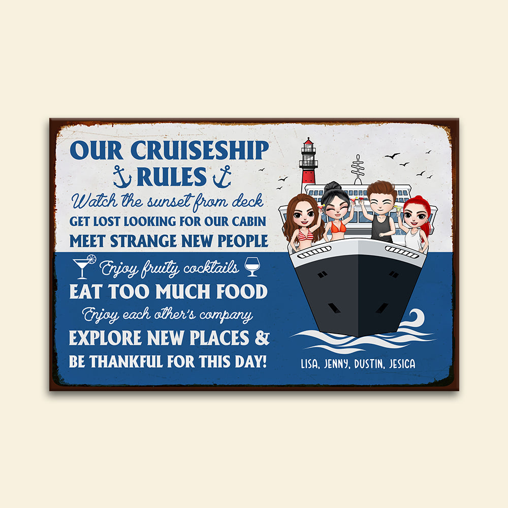 Personalized Cruising Friends Metal Sign - Our Cruiseship Rules - Metal Wall Art - GoDuckee