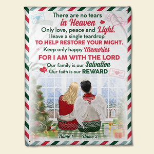 Personalized Christmas Wife & Husband In Heaven Blanket - There Are No Tears In Heaven - Stamp Postage - Blanket - GoDuckee