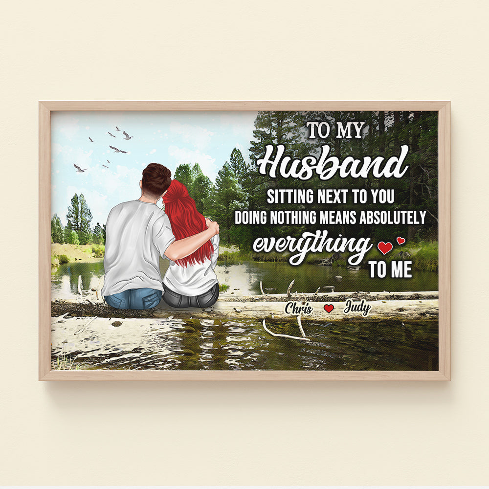 Personalized Couple Canvas Print, Forest Lake View, Sitting Next To You Means Everything To Me, - Poster & Canvas - GoDuckee