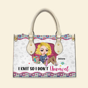 Knitting I Knit So I Don't Unravel - Personalized Leather Bag - Leather Bag - GoDuckee
