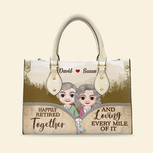Happily Retired Together, Personalized Leather Bag, Gift For Couple - Leather Bag - GoDuckee