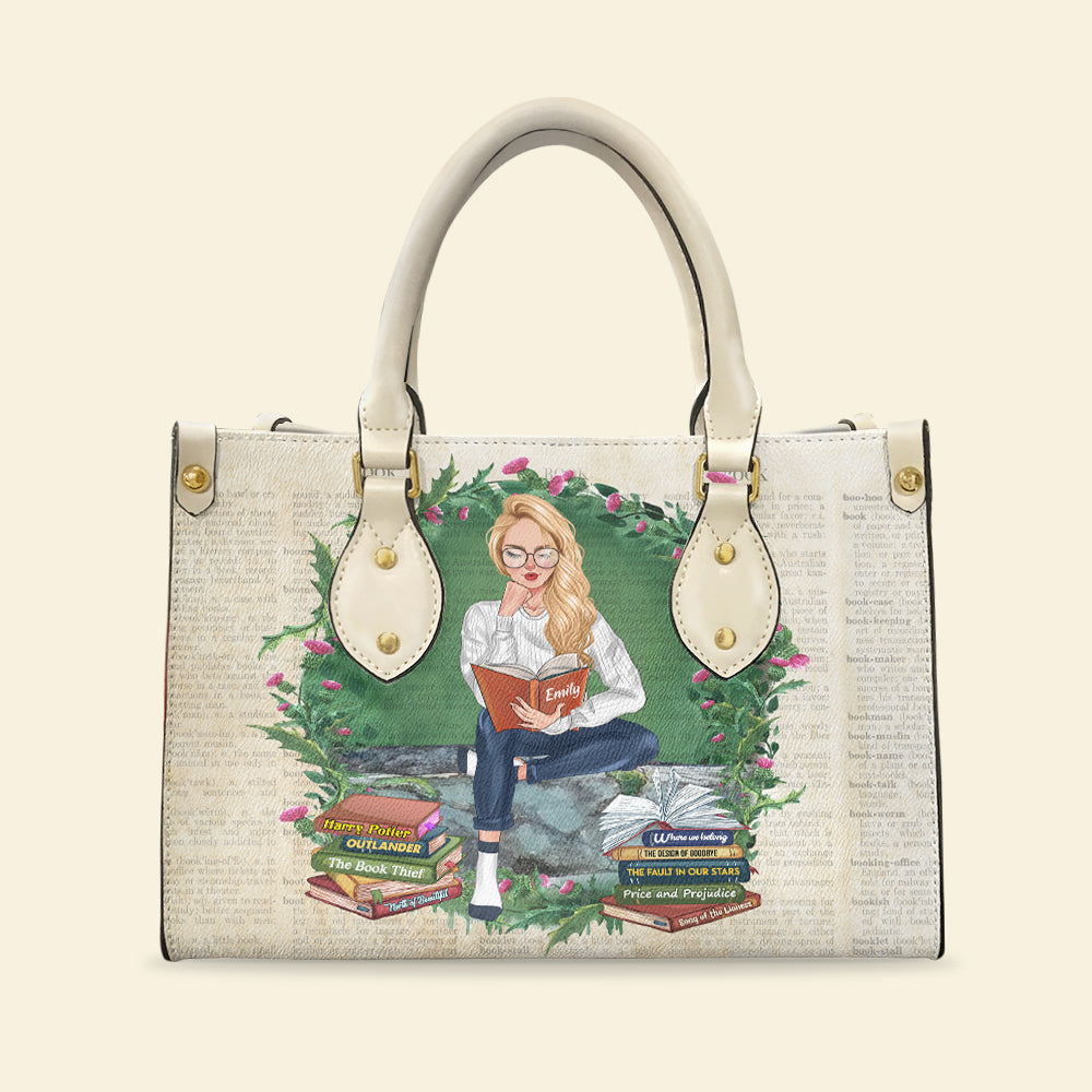 Wallpaper Girl Reading Book, Book Lover Leather Bag Gift - GoDuckee