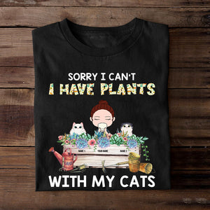 Personalized Cat Mom Shirts - Sorry I have plats with my cats - Gardening and Drinking Coffee - Shirts - GoDuckee