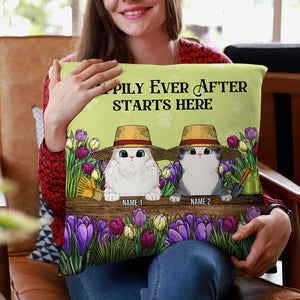 Personalized Gifts For Cat lover, Cat happily ever after starts here Custom Gardening Pillow - Pillow - GoDuckee
