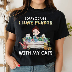 Personalized Cat Mom Shirts - Sorry I have plats with my cats - Gardening and Drinking Coffee - Shirts - GoDuckee