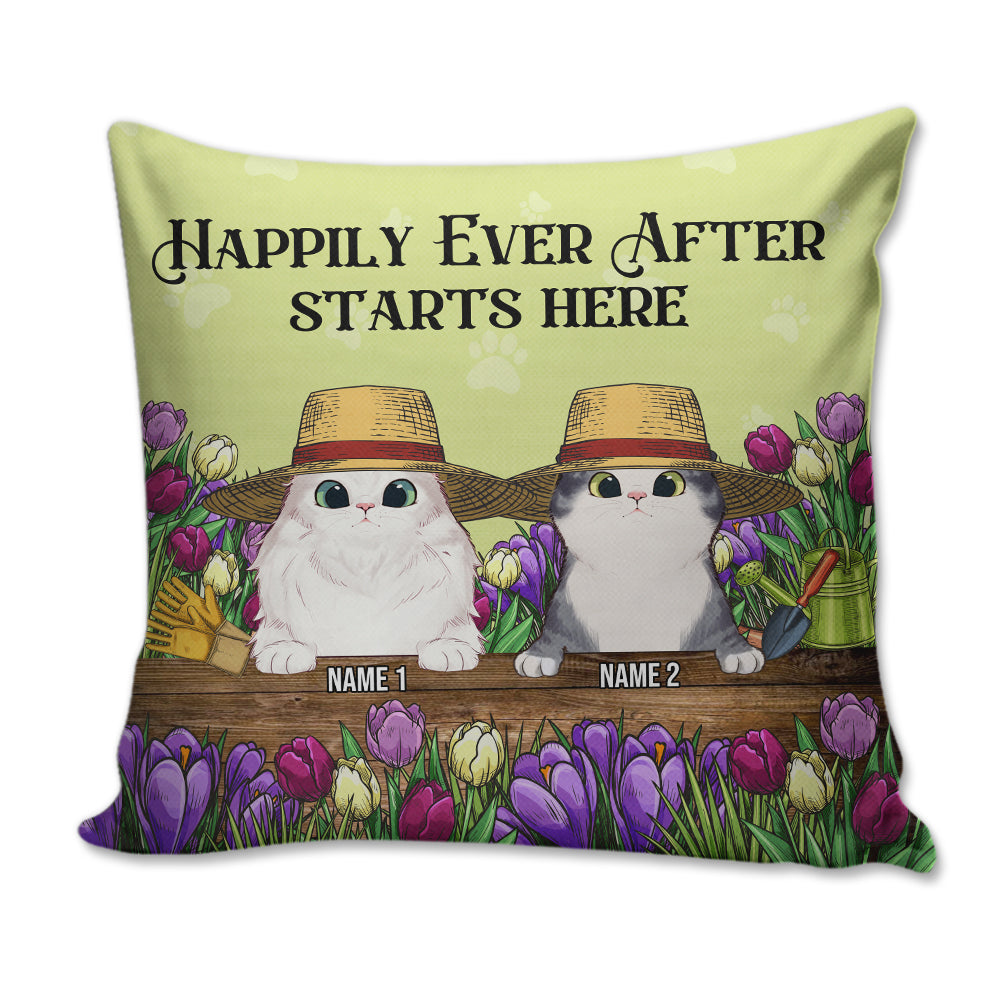 Personalized Gifts For Cat lover, Cat happily ever after starts here Custom Gardening Pillow - Pillow - GoDuckee