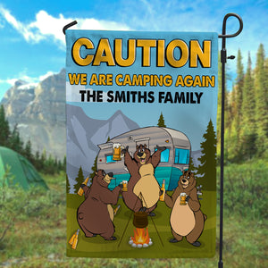 Personalized Caution Flag - Custom Bear Family - Beer Lover - We Are Camping Again - Flag - GoDuckee