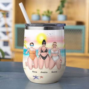 Personalized Bikini Girls Trip Wine Tumbler - The Sand Will Brush Off - Beach Theme - Wine Tumbler - GoDuckee