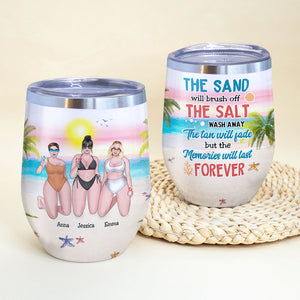 Personalized Bikini Girls Trip Wine Tumbler - The Sand Will Brush Off - Beach Theme - Wine Tumbler - GoDuckee