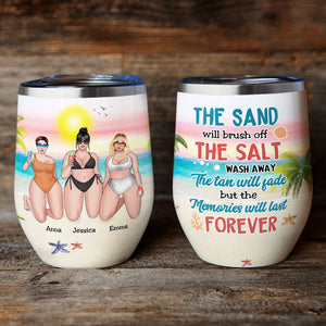 Personalized Bikini Girls Trip Wine Tumbler - The Sand Will Brush Off - Beach Theme - Wine Tumbler - GoDuckee