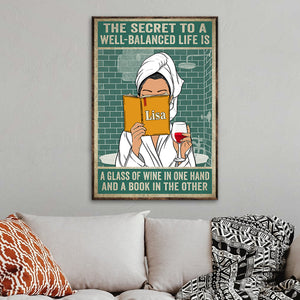 Personalized Spa Girl Reading Poster - The Secret To A Well Balanced Life Drink And Book - Poster & Canvas - GoDuckee
