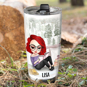 Personalized Reading Girl Tumbler - I Like To Stay In Bed With My Book It's Too Peopley Outside - Tumbler Cup - GoDuckee