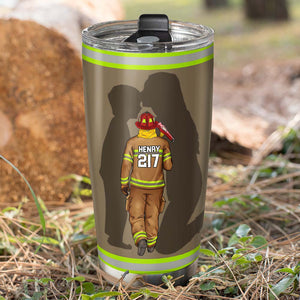 Behind Every Firefighter Is A Mom Who Believed In Him First, Personalized Tumbler, Gift For Firefighters - Tumbler Cup - GoDuckee