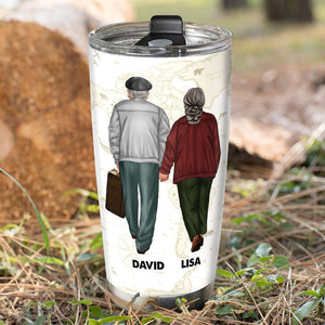 Personalized Old Couple Tumbler - I Just Want To Hold Your Hand At 80, Let's Go Travelling - Tumbler Cup - GoDuckee
