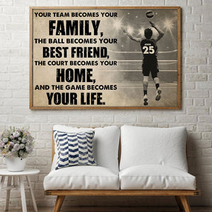 Personalized Male Volleyball Player Poster - Your Team Becomes Your Family - White Art - Poster & Canvas - GoDuckee