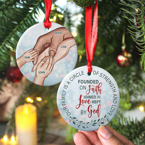 Family Founded On Faith, Personalized Ceramic Round Ornament - Ornament - GoDuckee