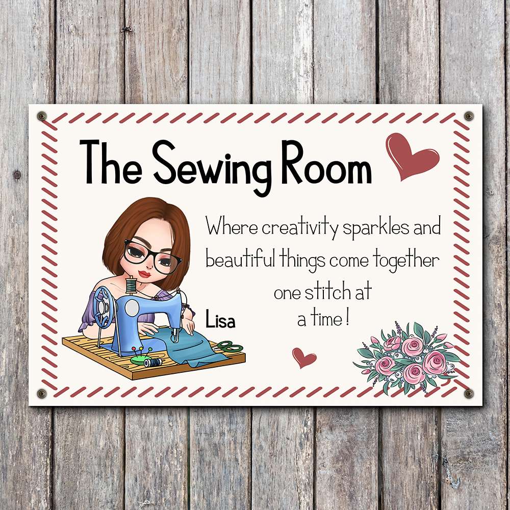 Funny Metal Tin Sign Sewing In My Dream World Fabric Is Free Sewing Gifts  for Sewing Lovers Woman, for Home Sewing Room Art Wall Decor 12x8inch