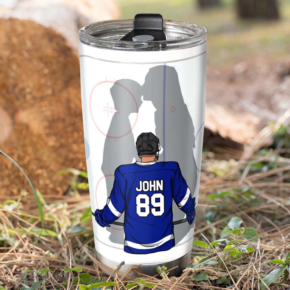 Behind Every Hockey Player Is A Mom Who Believed In Him First, Personalized Tumbler, Gift For Hockey Player - Tumbler Cup - GoDuckee