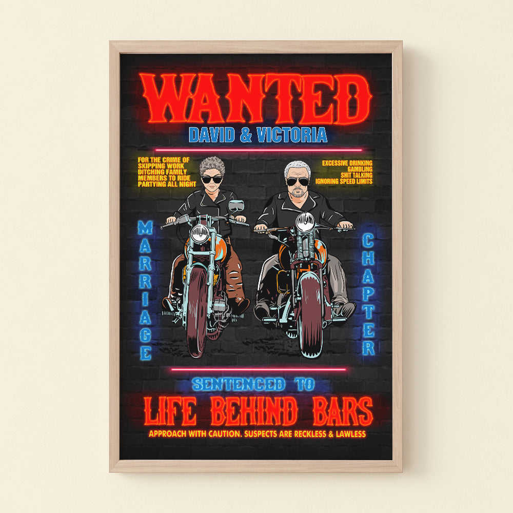 Personalized Wanted Biker Couple Poster - Sentenced To Life Behind Bars - Marriage Chapter - Poster & Canvas - GoDuckee
