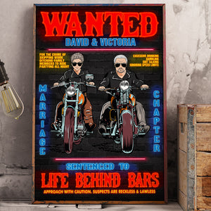 Personalized Wanted Biker Couple Poster - Sentenced To Life Behind Bars - Marriage Chapter - Poster & Canvas - GoDuckee