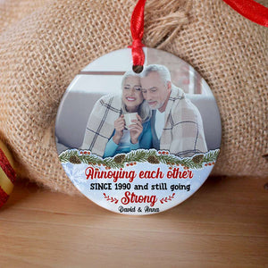 Products Custom Photo - Annoying Each Other And Still Going Strong, Personalized Couple Ceramic Ornament, Christmas Gift - Ornament - GoDuckee