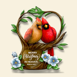 Merry Christmas In Heaven - Personalized Memorial Ornament - Cardinal Couple - Ornament - GoDuckee