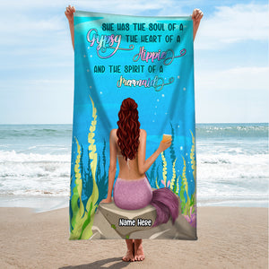 Gypsy Soul, Hippy Heart, Mermaid Spirit - Personalized Mermaid Beach Towel - Gifts For Wife, Girlfriend, Salty Girl - Beach Towel - GoDuckee