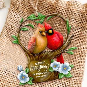Merry Christmas In Heaven - Personalized Memorial Ornament - Cardinal Couple - Ornament - GoDuckee