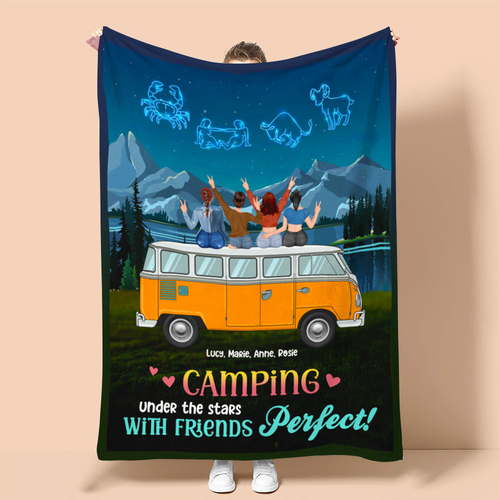Personalized Zodiac Camping Sister Blanket - Under The Stars With Friends - Blanket - GoDuckee