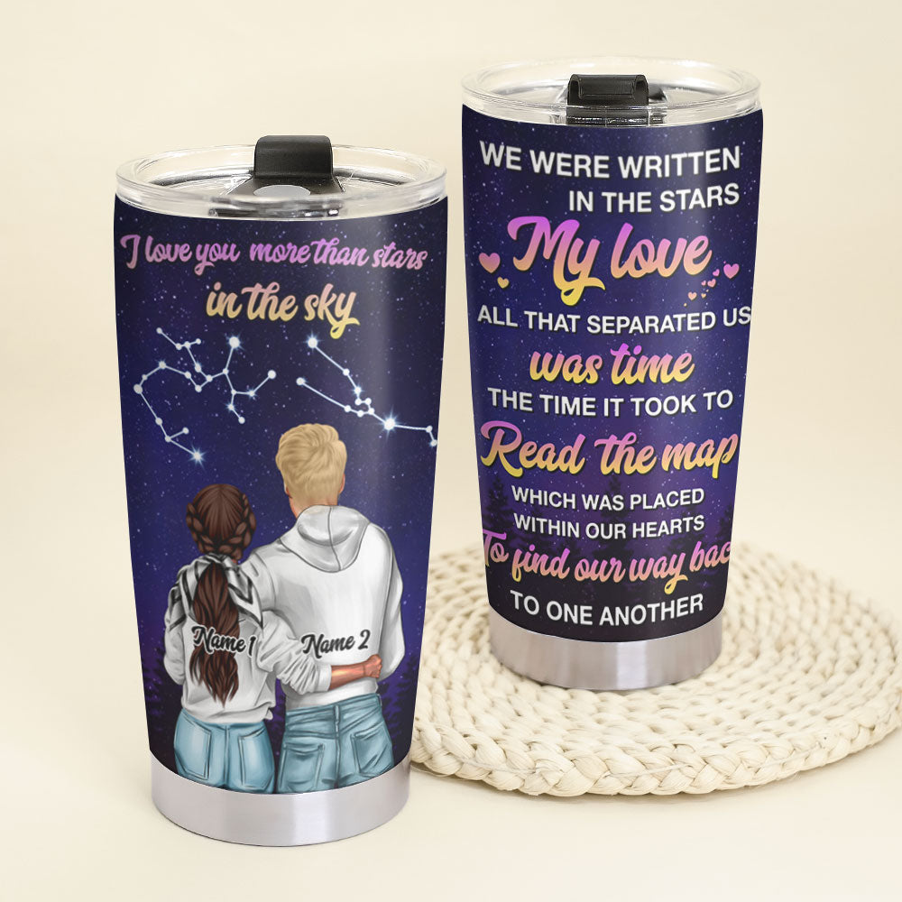 Personalized Zodiac Couple Tumbler, Horoscope I Love You More Than Stars In The Sky - Tumbler Cup - GoDuckee
