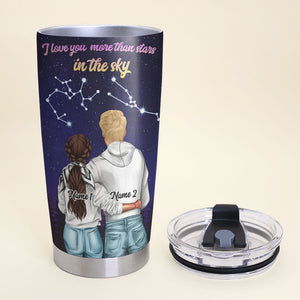 Personalized Zodiac Couple Tumbler, Horoscope I Love You More Than Stars In The Sky - Tumbler Cup - GoDuckee