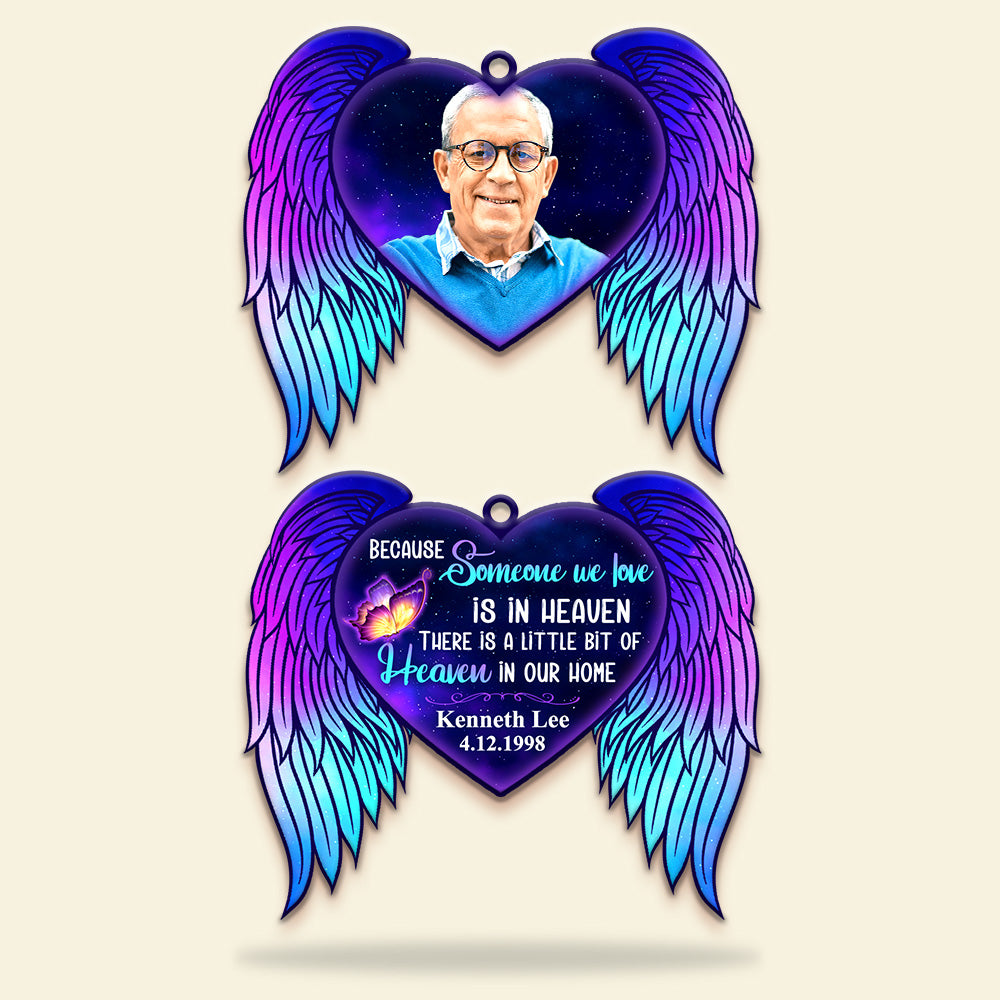 Because Someone We Love - Personalized Memorial Ornament - Memorial Gift for Family Members - Purple Heart with Wings - Ornament - GoDuckee