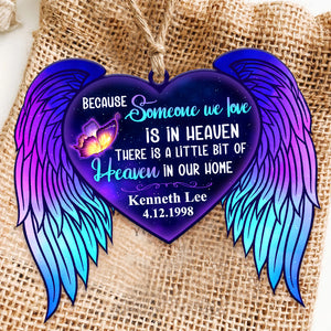 Because Someone We Love - Personalized Memorial Ornament - Memorial Gift for Family Members - Purple Heart with Wings - Ornament - GoDuckee