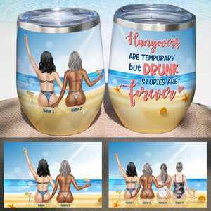Personalized Bikini Friends Wine Tumbler - Sun Tan Girls, Friends Drunk Stories Are Forever - Wine Tumbler - GoDuckee