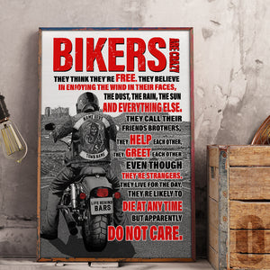 Personalized Biker Poster - Bikers Are Crazy They Think They Are Free - Black & White Art - Poster & Canvas - GoDuckee