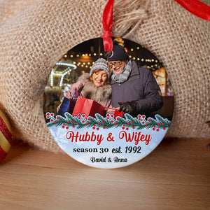 Hubby & Wifey - Custom Photo, Personalized Couple Ceramic Ornament, Christmas Gift - Ornament - GoDuckee